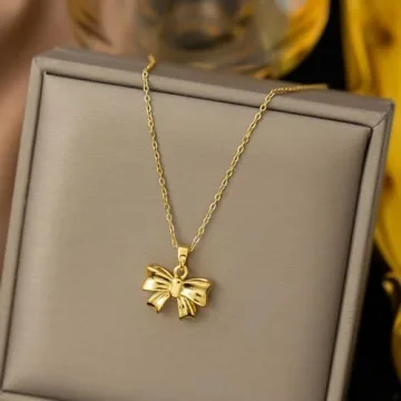 Elegant QXFQJT Gold Bow Earrings Necklace Set for Women