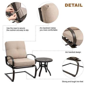 JY QAQA 4Pcs Outdoor Patio Furniture Conversation Sets (Glider Loveseat, Coffee Table, 2 Spring Chai...