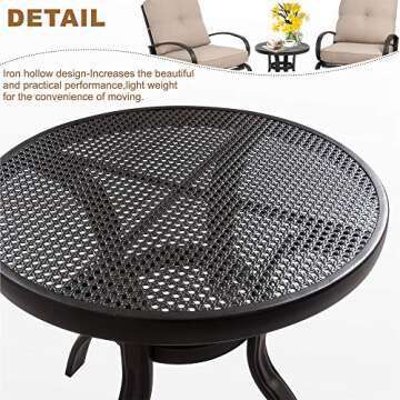 JY QAQA 4Pcs Outdoor Patio Furniture Conversation Sets (Glider Loveseat, Coffee Table, 2 Spring Chairs) Wrought Iron Frame Chair Set with Cushions for Patio, Garden and Backyard(Beige)