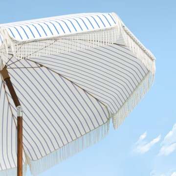 Aoxun 7ft Patio Umbrella with Fringe Outdoor UV 50+ Protection Picnic Umbrella with Aluminum Pole, Ribs Push Button Tilt and Carry Bag