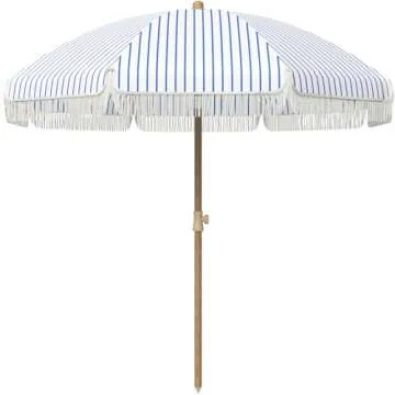 Aoxun 7ft Patio Umbrella with Fringe Outdoor UV 50+ Protection Picnic Umbrella with Aluminum Pole, Ribs Push Button Tilt and Carry Bag