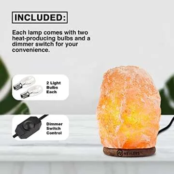 Nevlers 2 Pack Natural Pink Himalayan Salt Lamp with Dimmer Cord & Light Bulb | 6"- 8" Tall Salt Rock Lamp with Wood Base | 100% Authentic Himalayan Pink Salt Lamp | Hand Crafted Salt Lamps