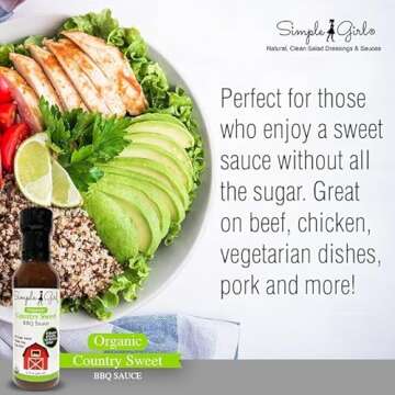 Simple Girl Organic BBQ Sauce - Carolina, Country Sweet, Southern Blend - Organic, Gluten Free, Vegan, Paleo, Keto, Diet Friendly - 12oz 3 Pack