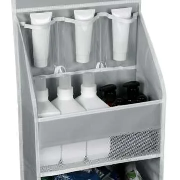 Univivi Over Door Hanging Organizer Storage with 5 Large Pockets and 3 Small PVC Pockets for Cosmetics Wall Hanging Storage Organizer for Pantry Baby Nursery Bathroom Closet Dorm(Grey)