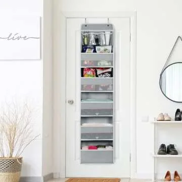 Univivi Over Door Hanging Organizer Storage with 5 Large Pockets and 3 Small PVC Pockets for Cosmetics Wall Hanging Storage Organizer for Pantry Baby Nursery Bathroom Closet Dorm(Grey)