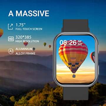 TOUCHELEX Smart Watch 1.75-inch HD Screen for Android Phones and iOS Compatible iPhone Samsung Men Women Oxygen Heart Rate Monitor 3ATM Waterproof Smartwatch Fitness Tracker (Black)