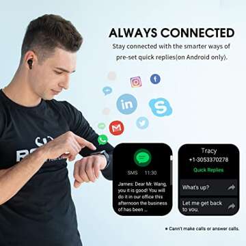 TOUCHELEX Smart Watch 1.75-inch HD Screen for Android Phones and iOS Compatible iPhone Samsung Men Women Oxygen Heart Rate Monitor 3ATM Waterproof Smartwatch Fitness Tracker (Black)