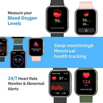 TOUCHELEX Smart Watch 1.75-inch HD Screen for Android Phones and iOS Compatible iPhone Samsung Men Women Oxygen Heart Rate Monitor 3ATM Waterproof Smartwatch Fitness Tracker (Black)