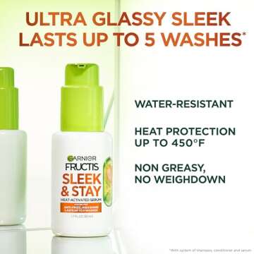 Garnier Fructis Sleek and Shine Sleek and Stay Hair Serum for Frizzy, Dry Hair, Heat Protectant Form...