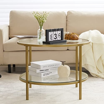 VINGLI Glass Coffee Table with 2-Tier Design for Modern Living