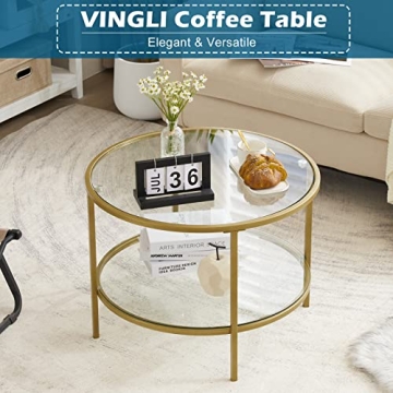 VINGLI Glass Coffee Table with 2-Tier Design for Modern Living