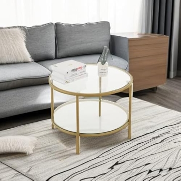 VINGLI Glass Coffee Table with 2-Tier Design for Modern Living