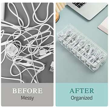 Songaa Clear Electronics Organizer Box with 10 Wire Ties, Desktop Cable Management Box with Lid, Acr...