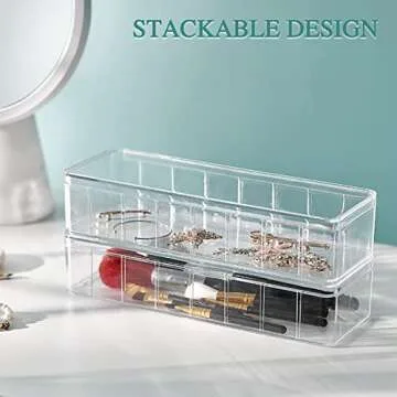 Songaa Clear Electronics Organizer Box with 10 Wire Ties, Desktop Cable Management Box with Lid, Acrylic Cord Organizer Case 8 Compartment Electronic Accessories Case for Desk Drawer, Office, Home