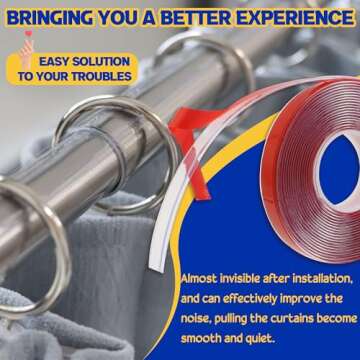 LUTQ 13 Ft Curtain Rod Tape - Smooth and Silent Curtain Rod Sliding Accessories for Drapery Curtain Rings - Hard Surface - Wide - Make Curtains Slide Easier