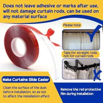 LUTQ 13 Ft Curtain Rod Tape - Smooth and Silent Curtain Rod Sliding Accessories for Drapery Curtain Rings - Hard Surface - Wide - Make Curtains Slide Easier