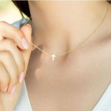 IEFWELL Valentines Day Gifts for Women - Cross Necklace for Women Trendy Stuff Gold Cross Necklaces for Women Dainty Gold Necklaces for Women Trendy Gold Jewelry for Women Non Tarnish Gold Necklace