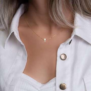 IEFWELL Valentines Day Gifts for Women - Cross Necklace for Women Trendy Stuff Gold Cross Necklaces for Women Dainty Gold Necklaces for Women Trendy Gold Jewelry for Women Non Tarnish Gold Necklace
