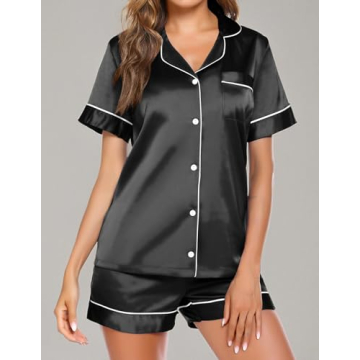 Ekouaer Satin Pajamas Soft Silk Women Loungewear Set