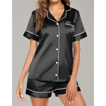 Ekouaer Satin Pajamas Soft Silk Women Loungewear Set