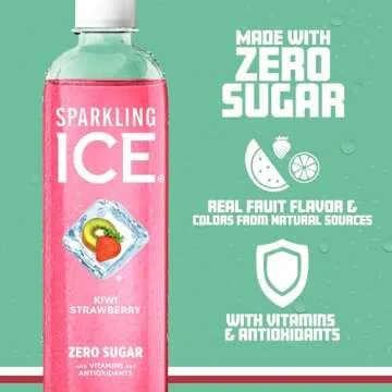 Sparkling Ice, Kiwi Strawberry Sparkling Water, Zero Sugar Flavored Water, with Antioxidants and Vitamins, Zero Sugar, 17 fl oz Bottles (Pack of 12)