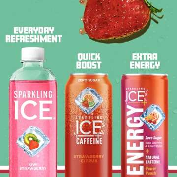 Sparkling Ice, Kiwi Strawberry Sparkling Water, Zero Sugar Flavored Water, with Antioxidants and Vitamins, Zero Sugar, 17 fl oz Bottles (Pack of 12)