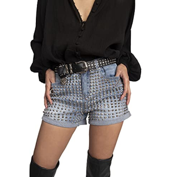 Trendy High Waisted Women's Studded Denim Shorts by Seta Apparel