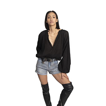 Seta Apparel Women's High Waisted Stud Shorts in Denim