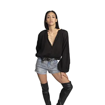 Seta Apparel Women's High Waisted Stud Shorts in Denim