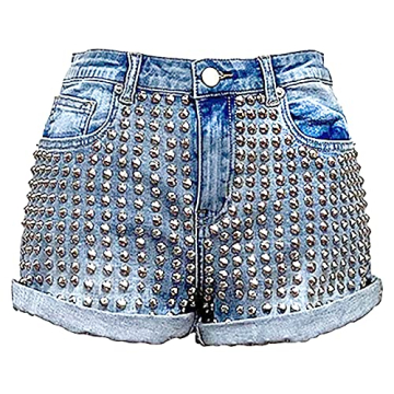 Seta Apparel Women's High Waisted Stud Shorts in Denim