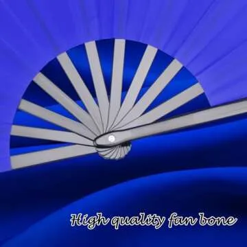 HONSHEN 2 Pack Large Folding Hand Fan, blue Chinese Kung Fu Tai Chi Fan Nylon-Cloth Fan For Men And Women Performance, Dance, Decorations, Festival, Gift (Folding fan blue 2p)