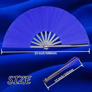 HONSHEN 2 Pack Large Folding Hand Fan, blue Chinese Kung Fu Tai Chi Fan Nylon-Cloth Fan For Men And Women Performance, Dance, Decorations, Festival, Gift (Folding fan blue 2p)