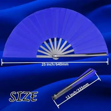 HONSHEN 2 Pack Large Folding Hand Fan, blue Chinese Kung Fu Tai Chi Fan Nylon-Cloth Fan For Men And Women Performance, Dance, Decorations, Festival, Gift (Folding fan blue 2p)