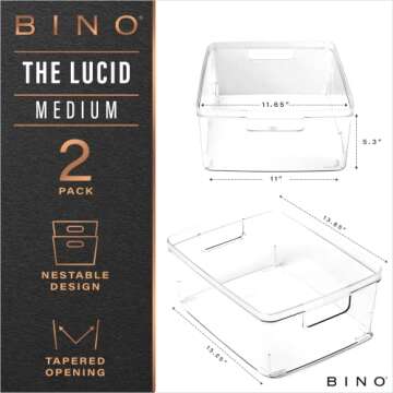 BINO | Plastic Storage Bins, Medium - 2 Pack | THE LUCID COLLECTION | Multi-Use Built-In Handles | B...