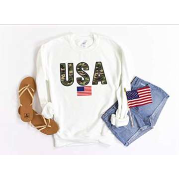 Up2ournecksinfabric USA Sweatshirt Fourth of July Red White and Blue America Top 4th of July Shirt Womens Clothing