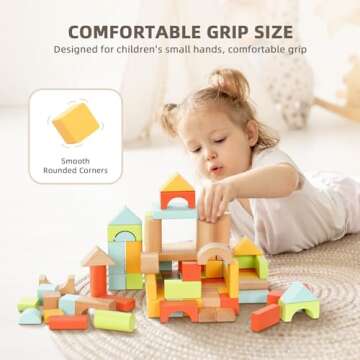 OOOK 100pcs Building Blocks for Toddlers 1-3, Wooden Blocks for Kids with Storage Bucket and Shape Sorter Lid, Montessori Toys for 1 2 3 Year Old, Learning Toys for Preschool Girls and Boys