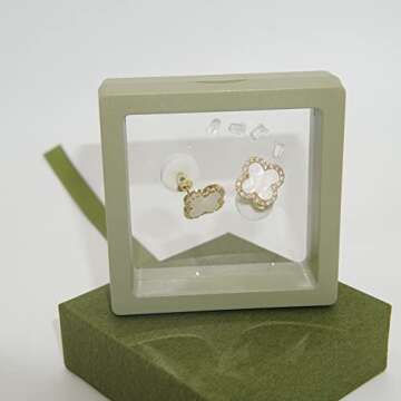 XUDEJUN Four-Leaf Clover Earrings Silver Needle Clover Earrings Full of Diamond Zircon Anti-Allergy Jewelry Earrings Large for Women (White)………