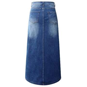 Womens Long Denim Skirt Casual A-Line Stretch Jean Skirt for Women High Waisted Vintage Denim Maxi S...