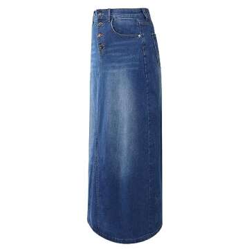 Womens Long Denim Skirt Casual A-Line Stretch Jean Skirt for Women High Waisted Vintage Denim Maxi Skirt with Pockets Blue US 8