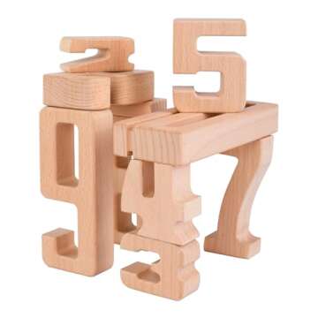 Lasoba Wooden Number Building Blocks, Large Digit Blocks 1-10, 10 Pcs Math Blocks Number Toys for Ki...