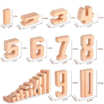 Lasoba Wooden Number Building Blocks, Large Digit Blocks 1-10, 10 Pcs Math Blocks Number Toys for Kids, Educational Blocks for Toddlers, Toys to Learn Numbers for 3 Year Olds +