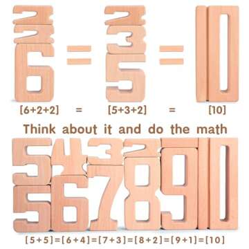 Lasoba Wooden Number Building Blocks, Large Digit Blocks 1-10, 10 Pcs Math Blocks Number Toys for Kids, Educational Blocks for Toddlers, Toys to Learn Numbers for 3 Year Olds +