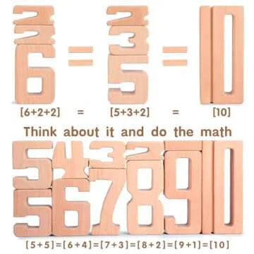 Lasoba Wooden Number Building Blocks, Large Digit Blocks 1-10, 10 Pcs Math Blocks Number Toys for Kids, Educational Blocks for Toddlers, Toys to Learn Numbers for 3 Year Olds +