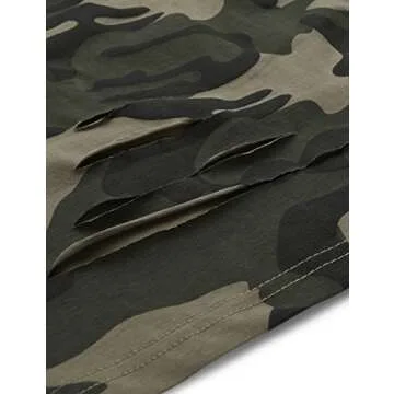 SweatyRocks Women's Summer Short Sleeve T Shirts Distressed Ripped Crop Tops Green Camo L