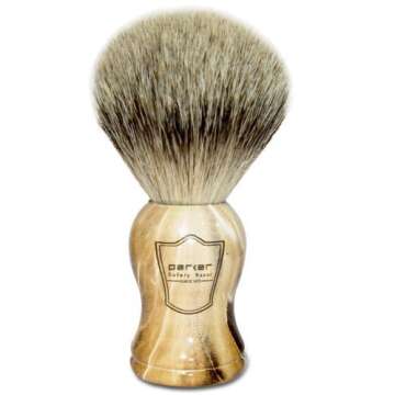 Parker Safety Razor 100% Silvertip Badger Bristle Shaving Brush with Faux Petrified Wood Handle -- Brush Stand Included