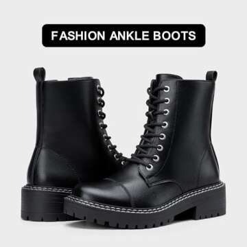 Vepose Women's 9629 Fashion Combat Ankle Boots, Lace up Booties with Inner Zipper, Black, Size 8M US(CJY9629 Black 08)