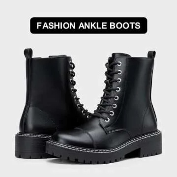 Vepose Women's 9629 Fashion Combat Ankle Boots, Lace up Booties with Inner Zipper, Black, Size 8M US(CJY9629 Black 08)