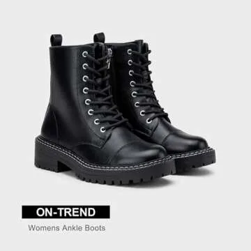 Vepose Women's 9629 Fashion Combat Ankle Boots, Lace up Booties with Inner Zipper, Black, Size 8M US(CJY9629 Black 08)