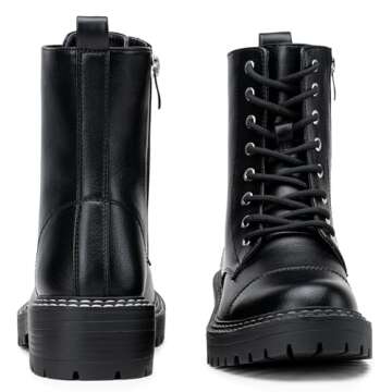 Vepose Women's 9629 Fashion Combat Ankle Boots, Lace up Booties with Inner Zipper, Black, Size 8M US(CJY9629 Black 08)