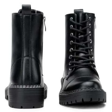 Vepose Women's 9629 Fashion Combat Ankle Boots, Lace up Booties with Inner Zipper, Black, Size 8M US(CJY9629 Black 08)